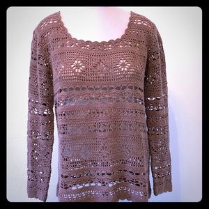 Bloomingdales Petite Large Lacy Brown Sweater